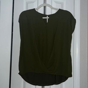 Women’s green blouse, size M. Twist detailing in front. Sheer at the shoulders